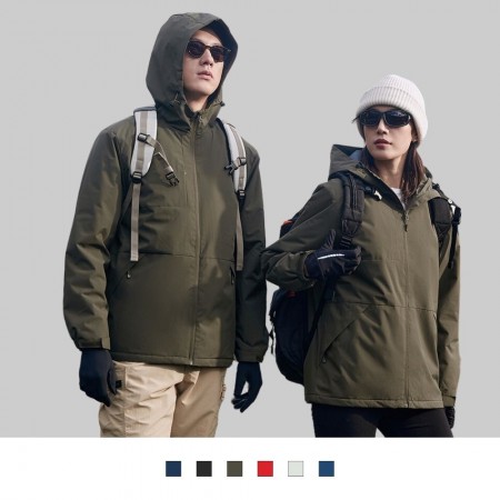 【晶輝】LS-7701-厚款單色連帽拉鍊口袋衝鋒外套