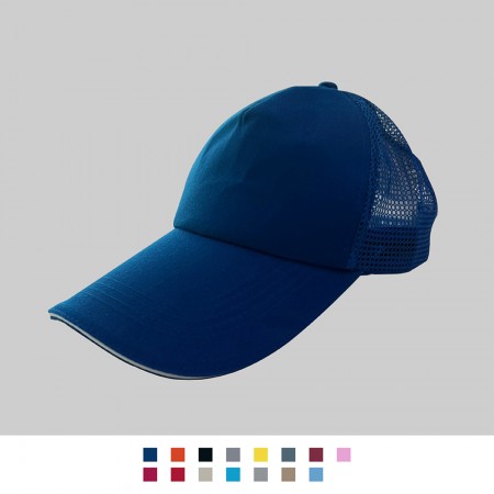 【晶輝】AA023-帽簷白色夾心鴨舌帽/網帽(頭圍膠扣設計)