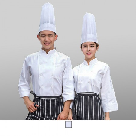 【晶輝】CH012-純白色秋冬裝雙排扣長袖廚師服